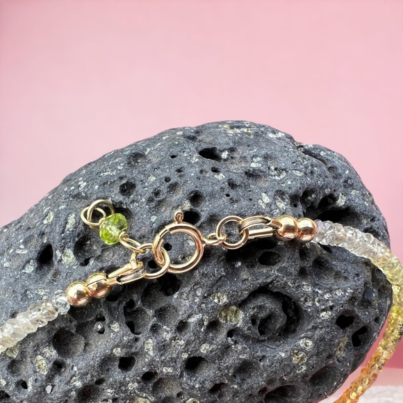 Natural Peridot and Yellow Sapphire Bracelet in Solid 14K Gold 585 - Picture 8 of 11